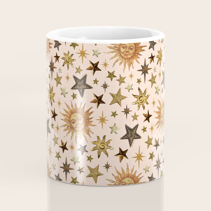 Vintage Star Collage Print in Cream Coffee Mug Gallery Image 4