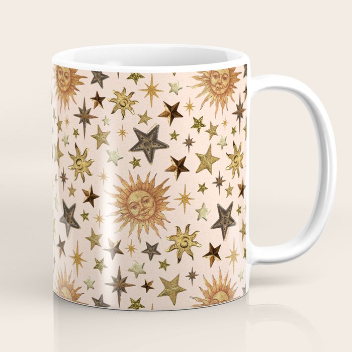 Vintage Star Collage Print in Cream Coffee Mug Gallery Image 1
