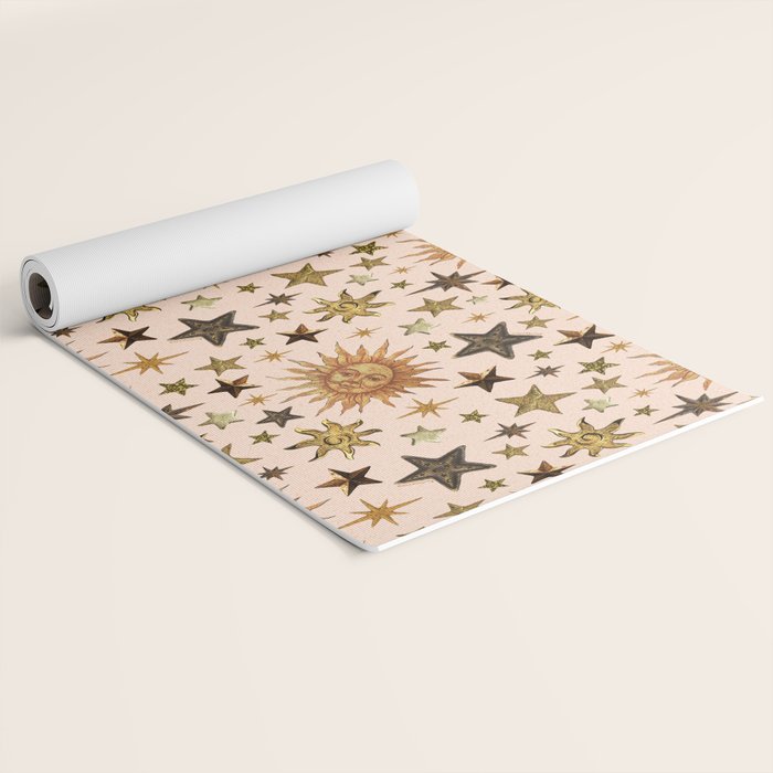 Vintage Star Collage Print in Cream Yoga Mat Gallery Image 2