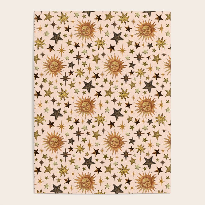Vintage Star Collage Print in Cream Poster Gallery Image 1