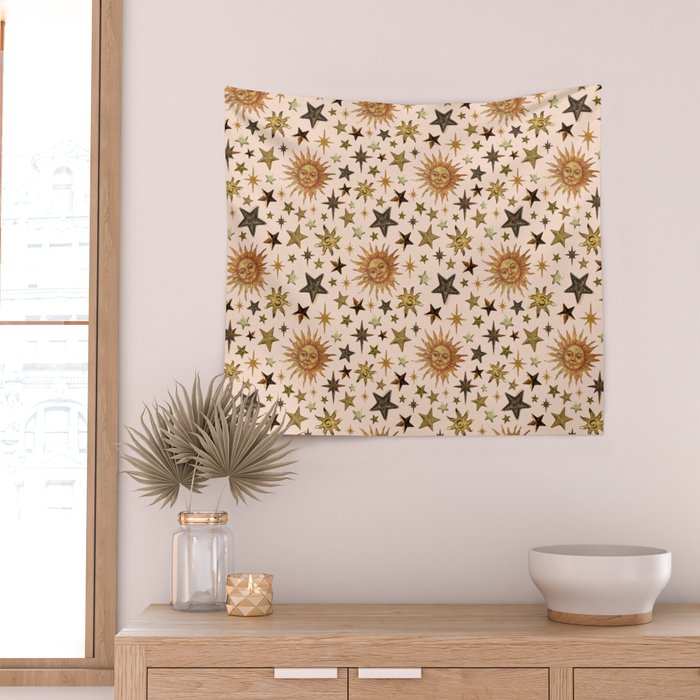 Vintage Star Collage Print in Cream Wall Tapestry Gallery Image 2