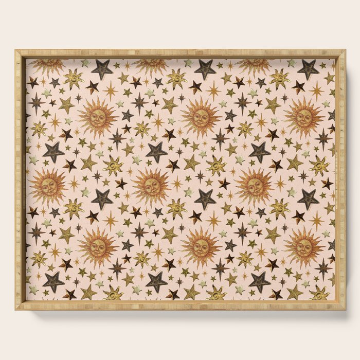 Vintage Star Collage Print in Cream Serving Tray Gallery Image 1
