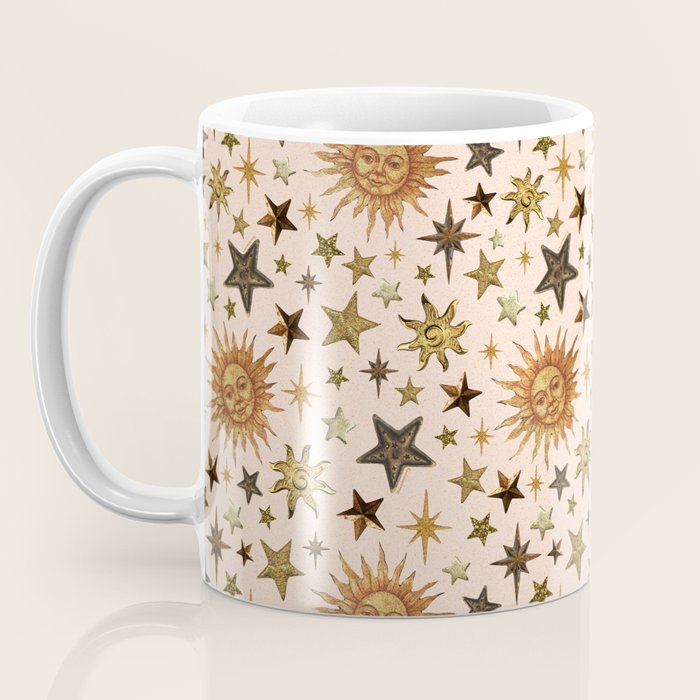 Vintage Star Collage Print in Cream Coffee Mug Gallery Image 3