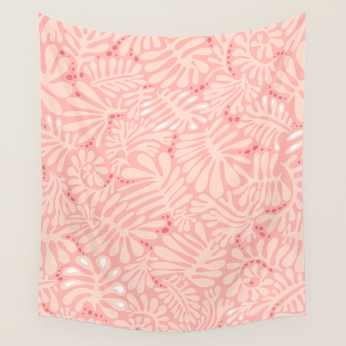 Pink Liquid modern Abstract Leaves Pattern in Matisse style Wall Tapestry Gallery Image 4