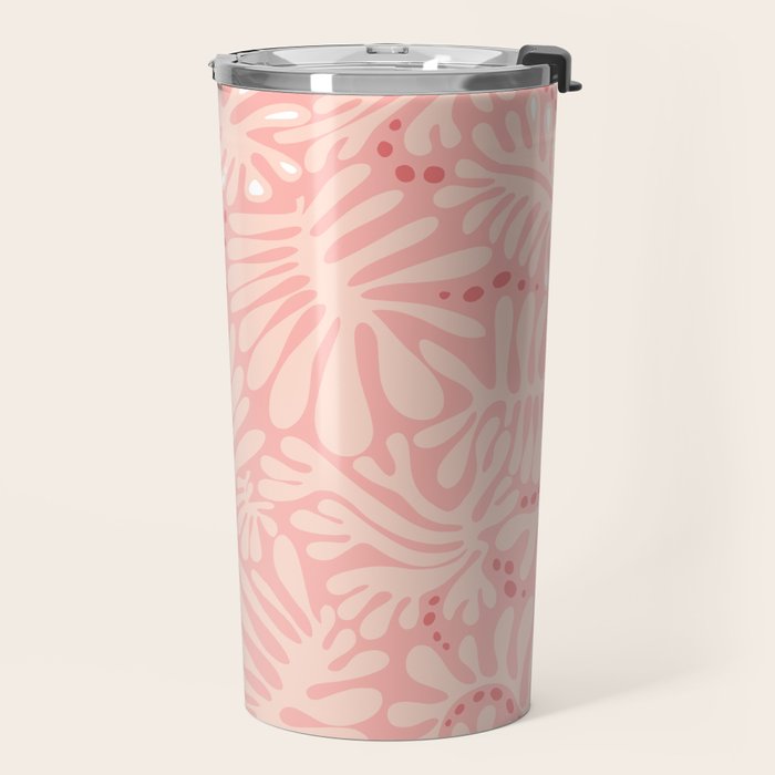 Pink Liquid modern Abstract Leaves Pattern in Matisse style Travel Mug Gallery Image 2