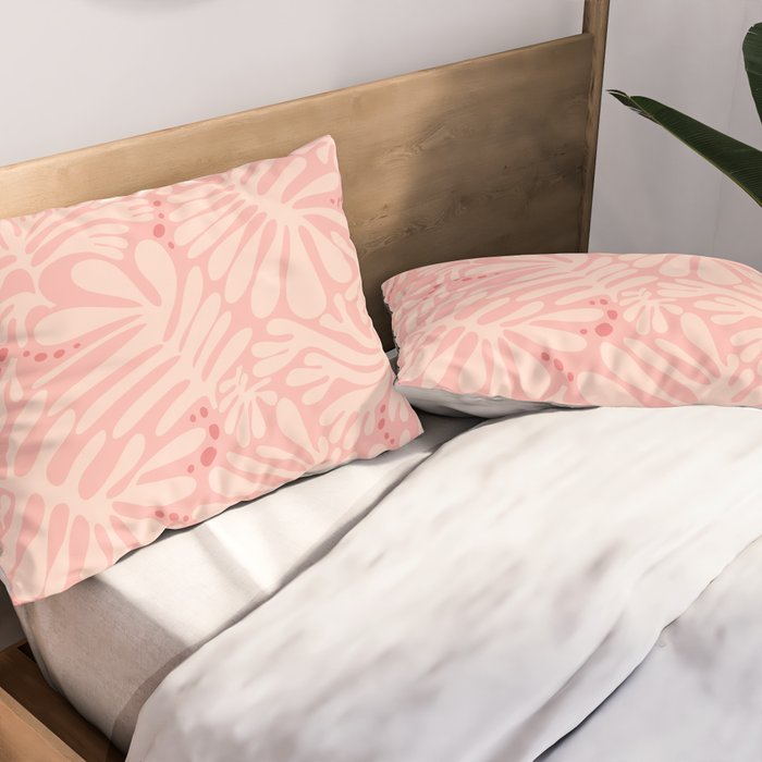 Pink Liquid modern Abstract Leaves Pattern in Matisse style Pillow Sham Gallery Image 2
