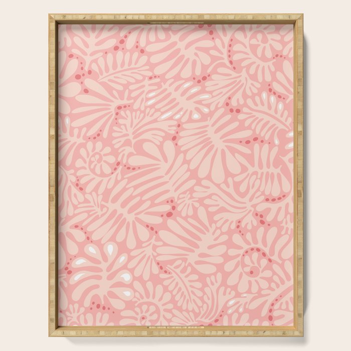 Pink Liquid modern Abstract Leaves Pattern in Matisse style Serving Tray Gallery Image 1