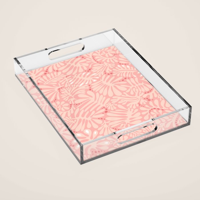 Pink Liquid modern Abstract Leaves Pattern in Matisse style Acrylic Tray Gallery Image 1
