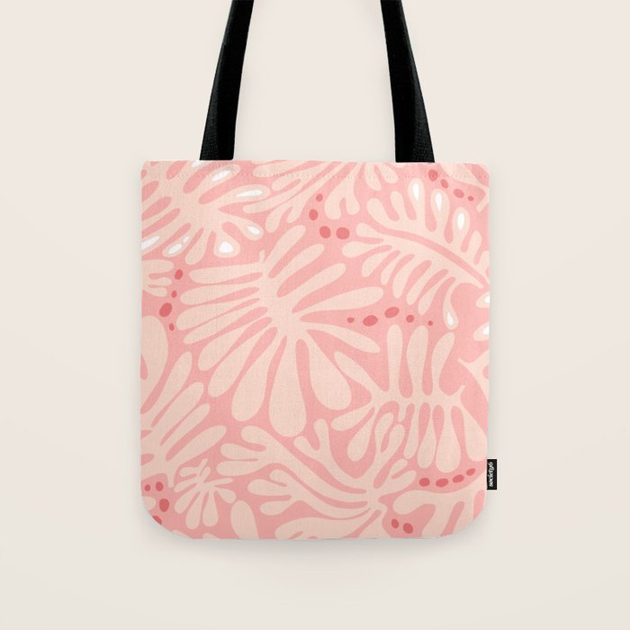 Pink Liquid modern Abstract Leaves Pattern in Matisse style Tote Bag Gallery Image 1
