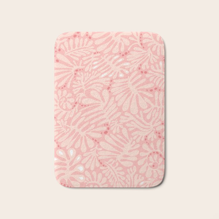 Pink Liquid modern Abstract Leaves Pattern in Matisse style Bath Mat Gallery Image 1