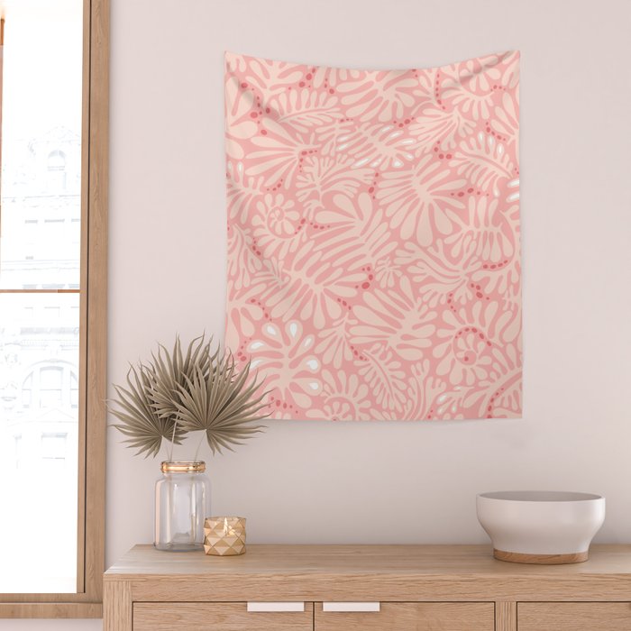 Pink Liquid modern Abstract Leaves Pattern in Matisse style Wall Tapestry Gallery Image 2
