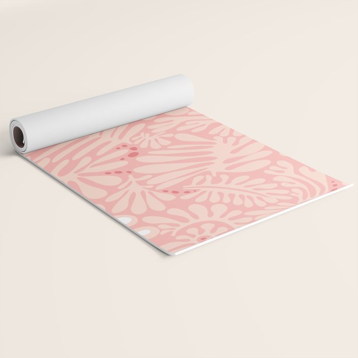 Pink Liquid modern Abstract Leaves Pattern in Matisse style Yoga Mat Gallery Image 2