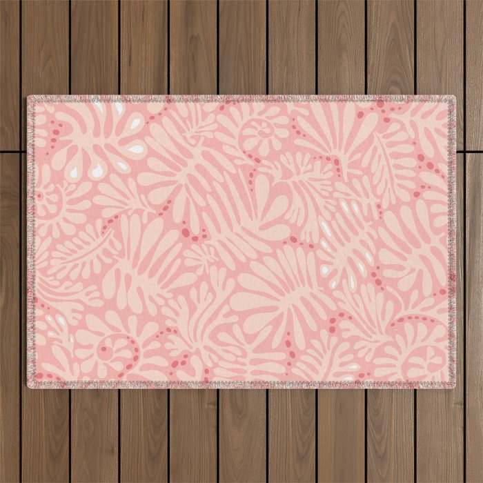 Pink Liquid modern Abstract Leaves Pattern in Matisse style Outdoor Rug Gallery Image 1