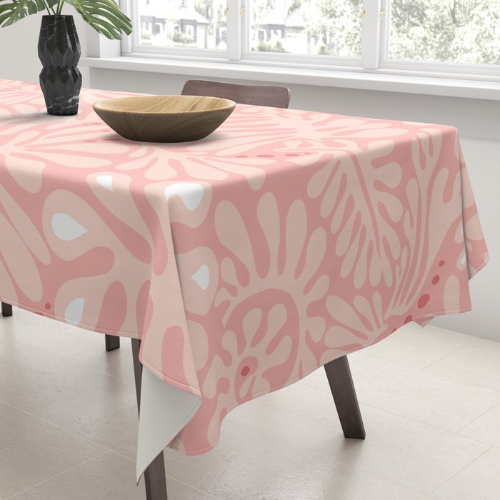 Pink Liquid modern Abstract Leaves Pattern in Matisse style Tablecloth Gallery Image 3