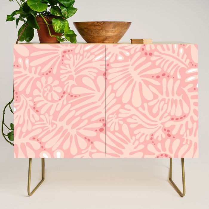 Pink Liquid modern Abstract Leaves Pattern in Matisse style Credenza Gallery Image 1