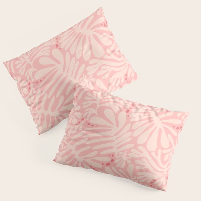 Pink Liquid modern Abstract Leaves Pattern in Matisse style Pillow Sham Gallery Image 1