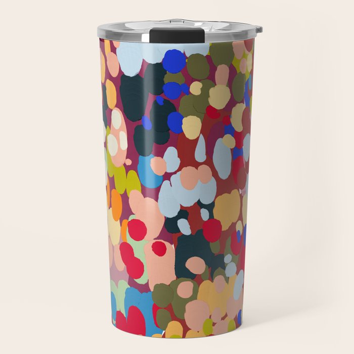 Vibrant Abstract Dots Art Print - Bold Multicolor Modern Design Travel Mug Gallery Image 1
