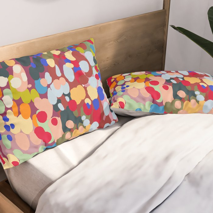 Vibrant Abstract Dots Art Print - Bold Multicolor Modern Design Pillow Sham Gallery Image 2