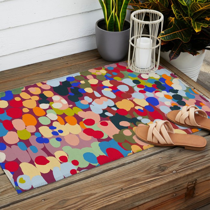Vibrant Abstract Dots Art Print - Bold Multicolor Modern Design Outdoor Rug Gallery Image 2