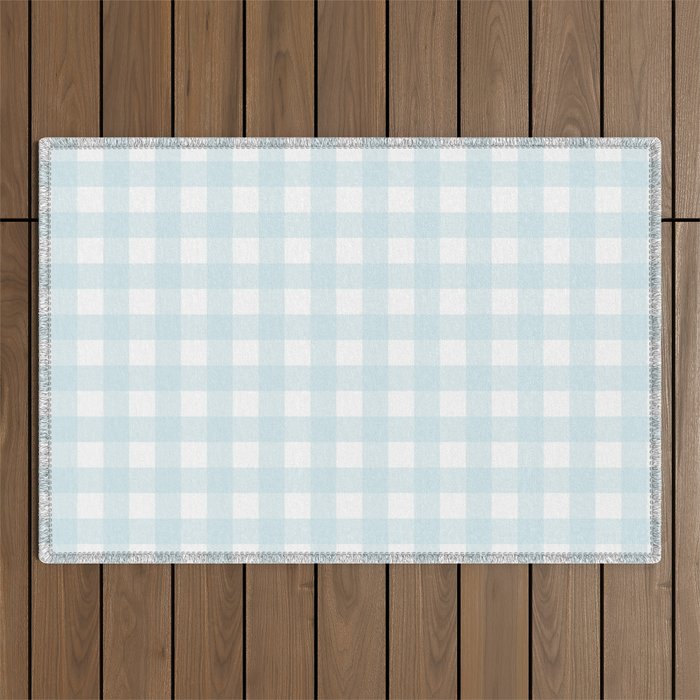 Baby blue gingham pattern Outdoor Rug Gallery Image 1