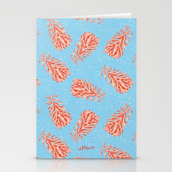 Dancing Pinecones in Light Blue & Red Stationery Card Gallery Image 1