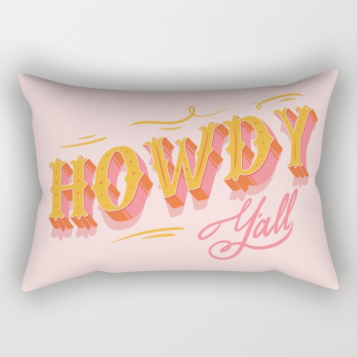 Howdy Y'all | Yellow Orange Pink Rectangular Pillow Gallery Image 1