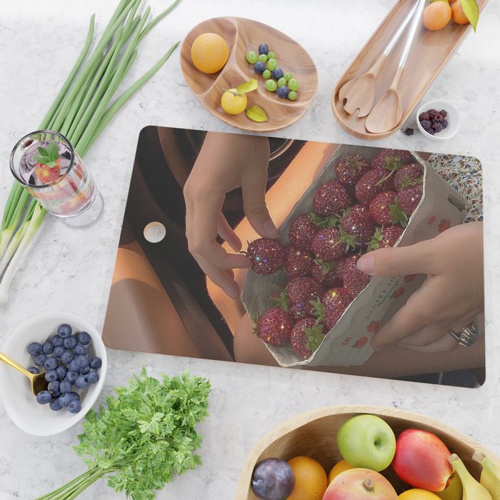 STRAWBERRY LOVE | collage | red | yummy | sunshine | summer | style | vintage | food | bling | glow  Cutting Board Gallery Image 2
