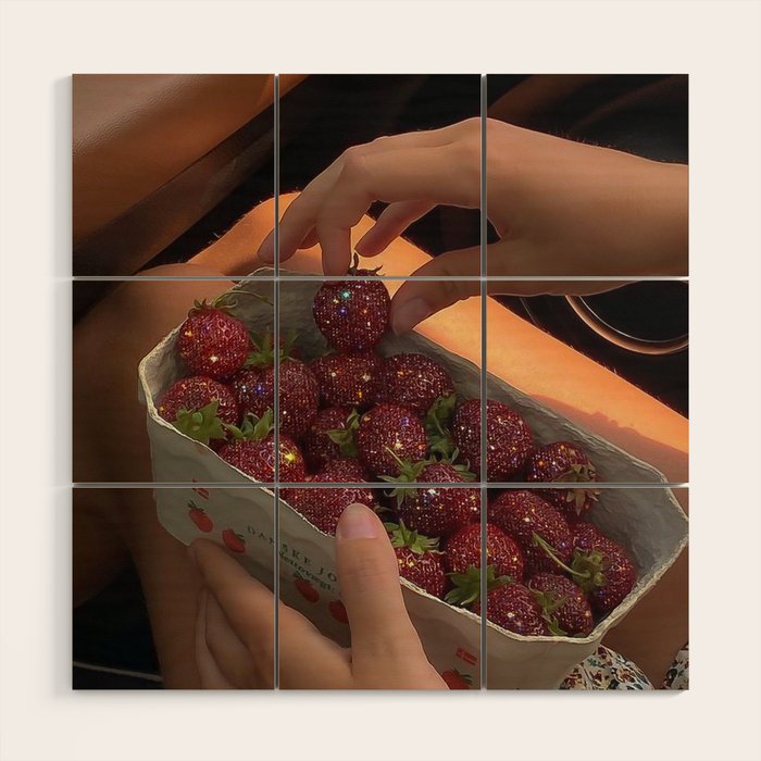 STRAWBERRY LOVE | collage | red | yummy | sunshine | summer | style | vintage | food | bling | glow  Wood Wall Art Gallery Image 1