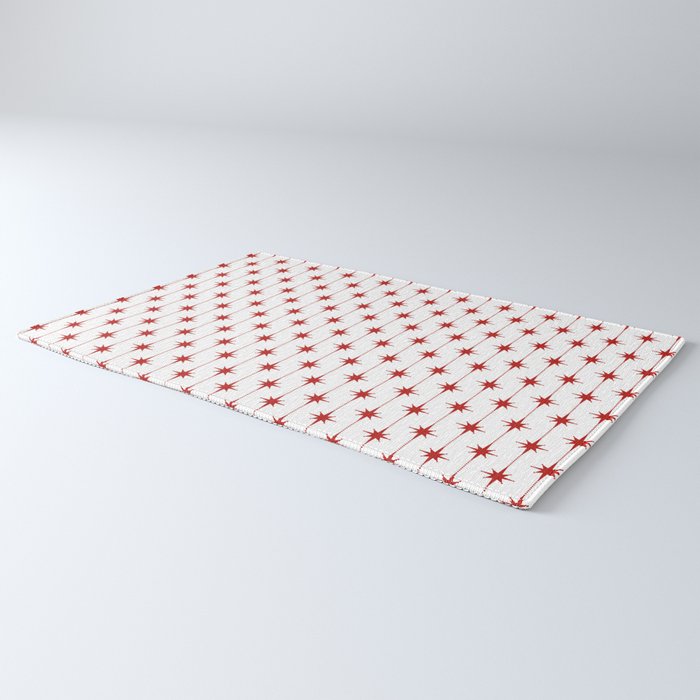 Midcentury Stars and Dots Red and White Pattern Rug Gallery Image 3