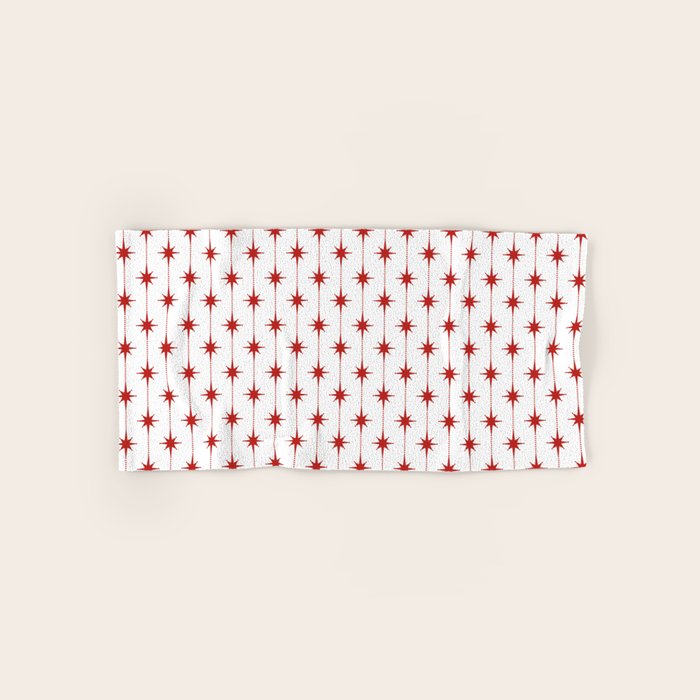 Midcentury Stars and Dots Red and White Pattern Bath Towel Gallery Image 1