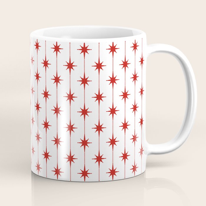 Midcentury Stars and Dots Red and White Pattern Coffee Mug Gallery Image 1