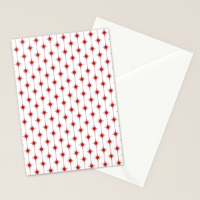 Midcentury Stars and Dots Red and White Pattern Stationery Card Gallery Image 2
