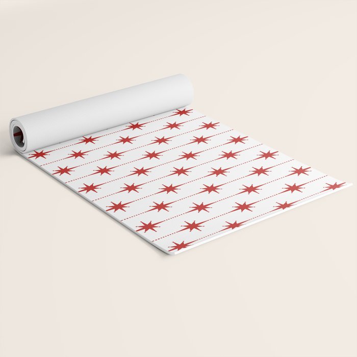 Midcentury Stars and Dots Red and White Pattern Yoga Mat Gallery Image 2