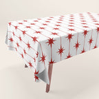 Midcentury Stars and Dots Red and White Pattern Tablecloth Gallery Image 1