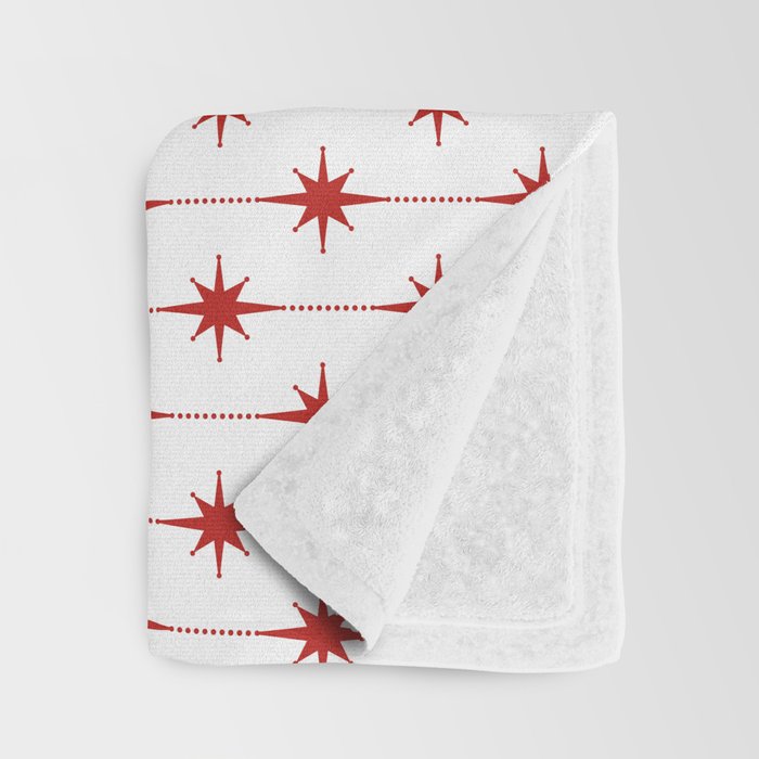 Midcentury Stars and Dots Red and White Pattern Throw Blanket Gallery Image 3