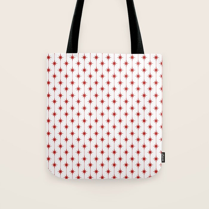 Midcentury Stars and Dots Red and White Pattern Tote Bag Gallery Image 1
