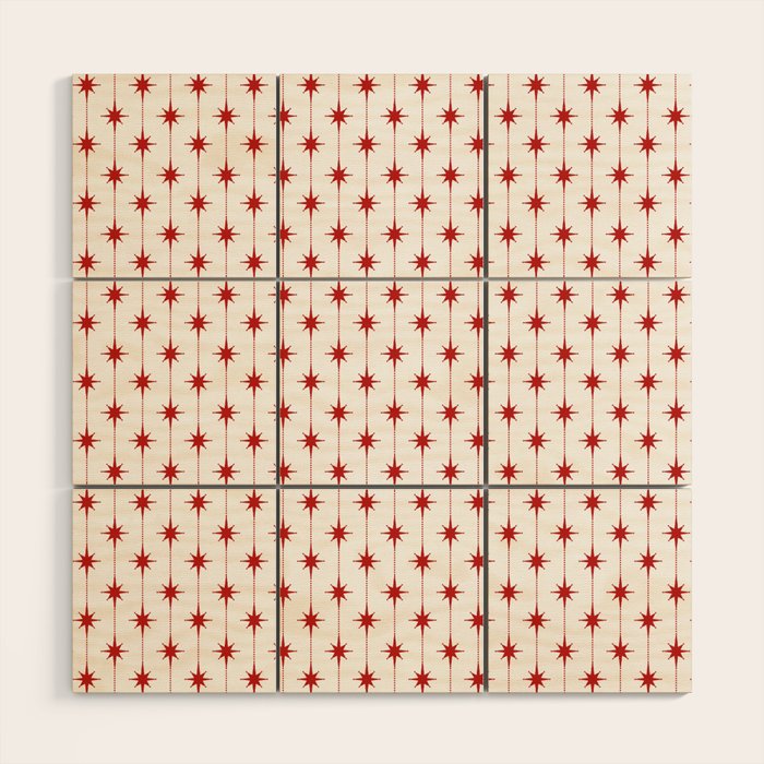 Midcentury Stars and Dots Red and White Pattern Wood Wall Art Gallery Image 1