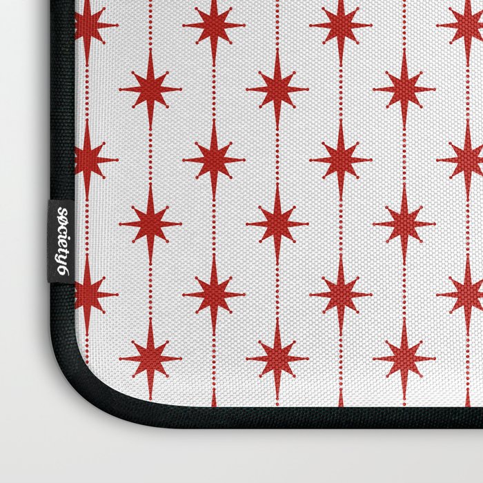 Midcentury Stars and Dots Red and White Pattern Laptop Sleeve Gallery Image 3