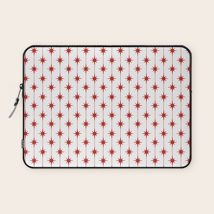 Midcentury Stars and Dots Red and White Pattern Laptop Sleeve Gallery Image 1