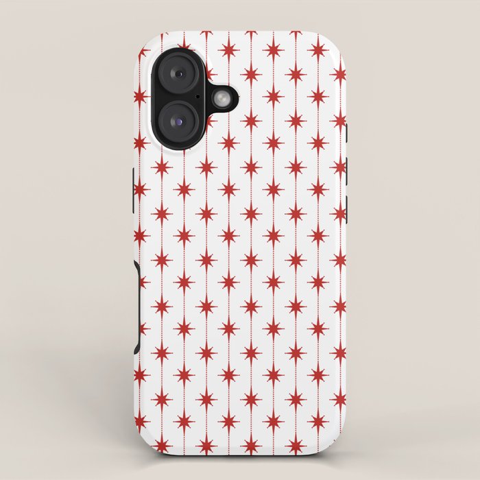 Midcentury Stars and Dots Red and White Pattern iPhone Case Gallery Image 1