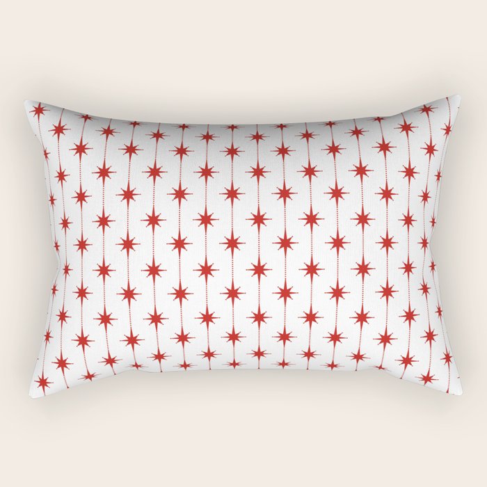 Midcentury Stars and Dots Red and White Pattern Rectangular Pillow Gallery Image 2