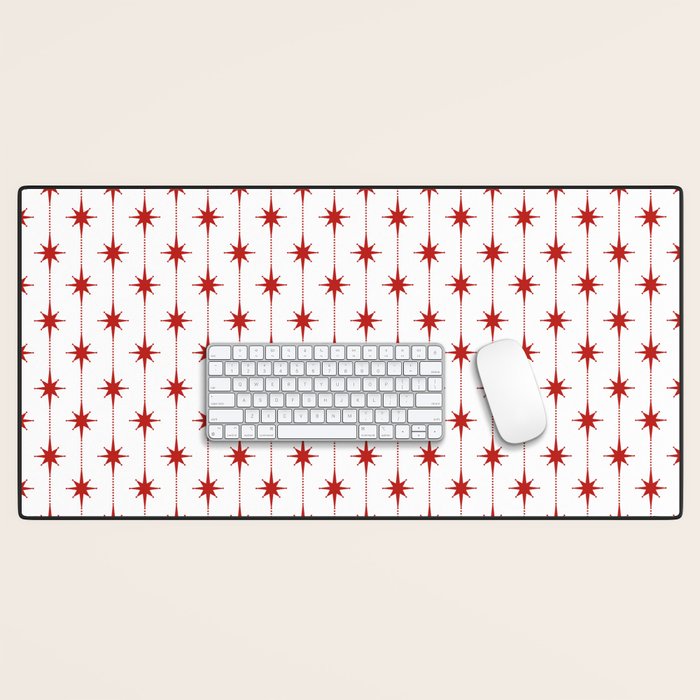 Midcentury Stars and Dots Red and White Pattern Desk Mat Gallery Image 1