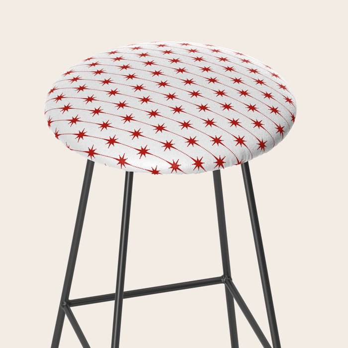 Midcentury Stars and Dots Red and White Pattern Stool Gallery Image 2