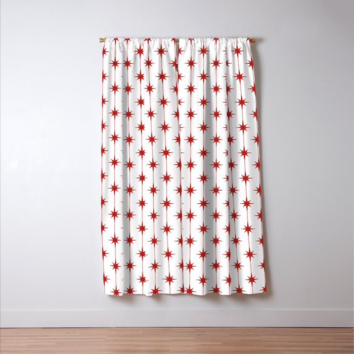 Midcentury Stars and Dots Red and White Pattern Window Curtain Gallery Image 3