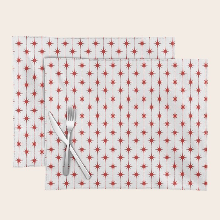 Midcentury Stars and Dots Red and White Pattern Placemat Gallery Image 1