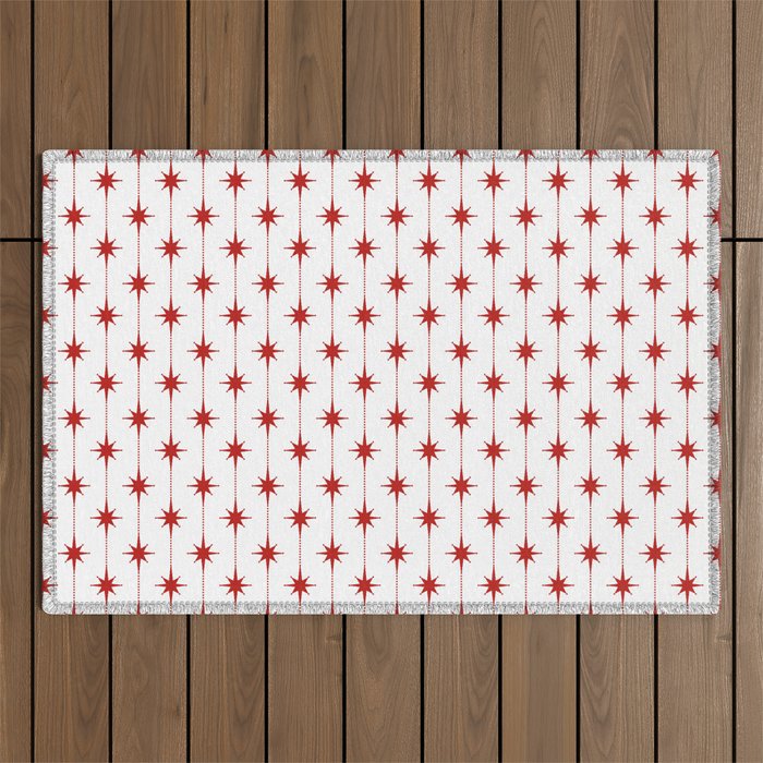 Midcentury Stars and Dots Red and White Pattern Outdoor Rug Gallery Image 1