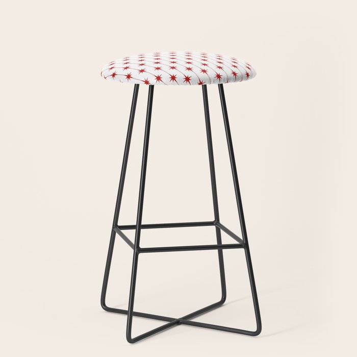 Midcentury Stars and Dots Red and White Pattern Stool Gallery Image 1