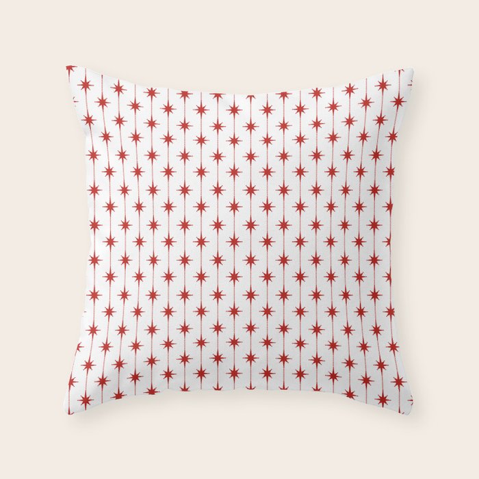 Midcentury Stars and Dots Red and White Pattern Throw Pillow Gallery Image 6