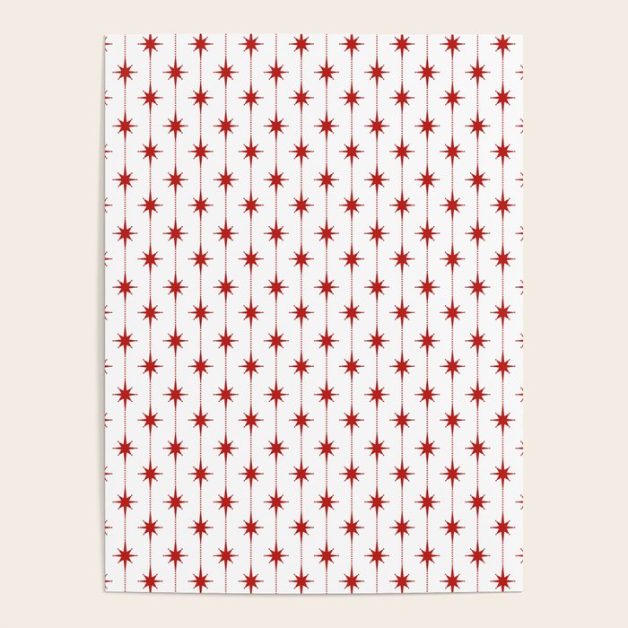 Midcentury Stars and Dots Red and White Pattern Poster Gallery Image 1