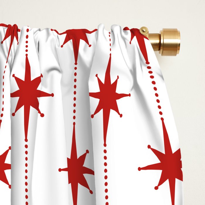 Midcentury Stars and Dots Red and White Pattern Window Curtain Gallery Image 2